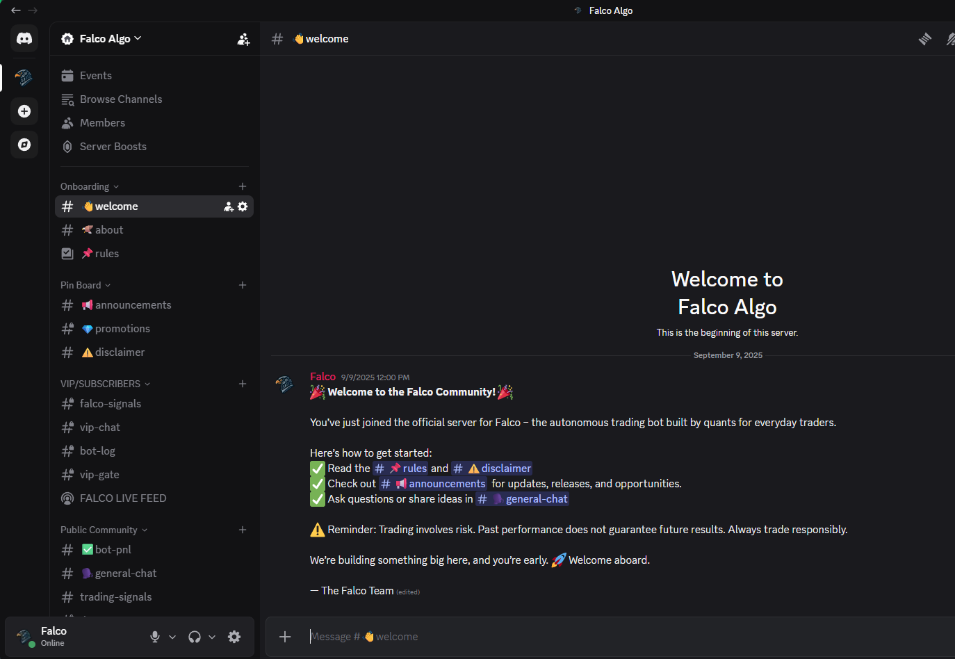 FalcoAlgo Discord server preview